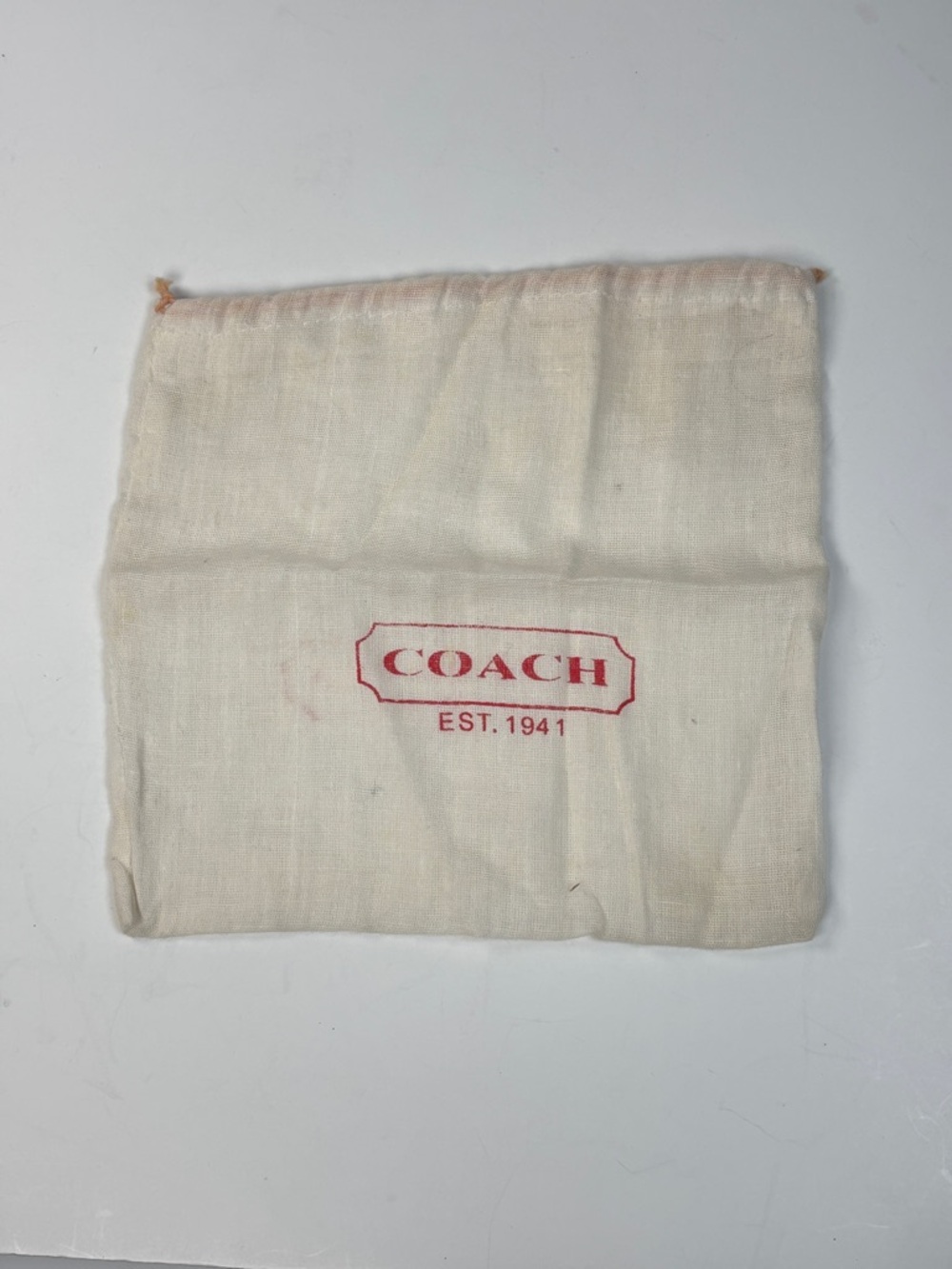 COACH Drawstring Dust Bag in Natural with Red Logo. Small